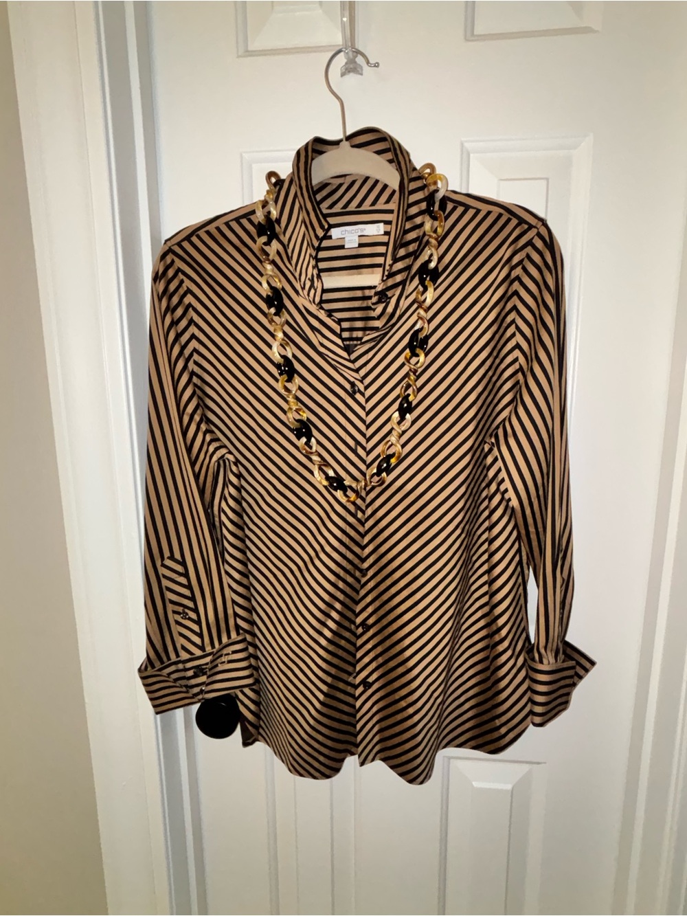 Chico's Black & Tan Striped Button-Up Shirt